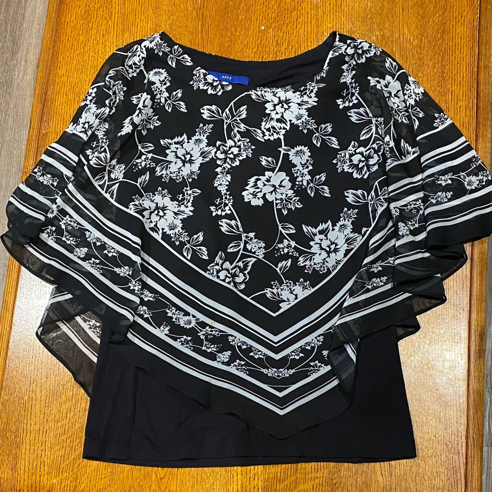 Apt. 9 Asymmetrical Ruffled Black and White Blouse